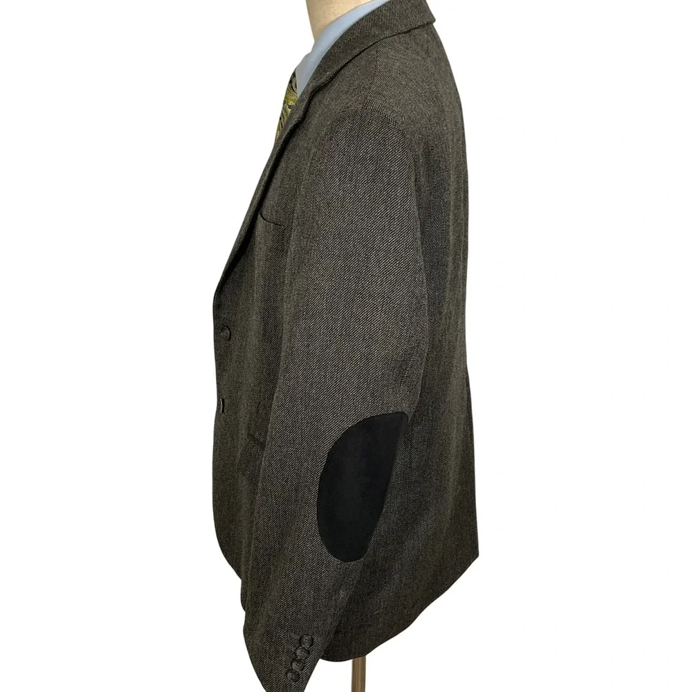 Stafford Signature Blazer Men 44S Gray Herringbone‎ Elbow Patch Academia Classic